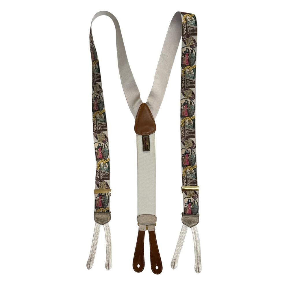 Trafalgar Silk Suspenders Cigarros Superiores Tobacco Print Leather Button Ends - Picture 6 of 6